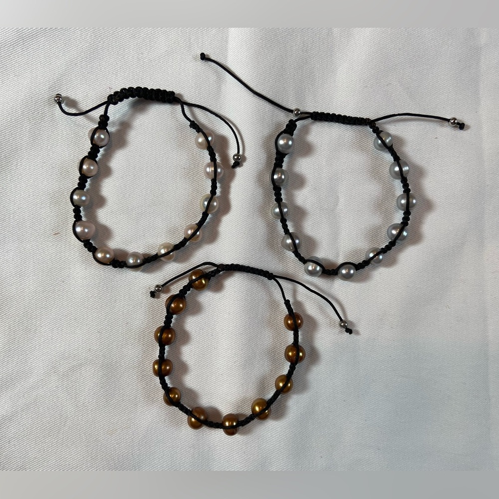 Pearl Bracelets 3 Adjustable Size String Stackabl… - image 7